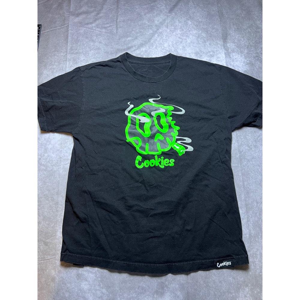 Cookies SF Graphic T-Shirt Mens Large Black Neon Green Skull Smoke Streetwear